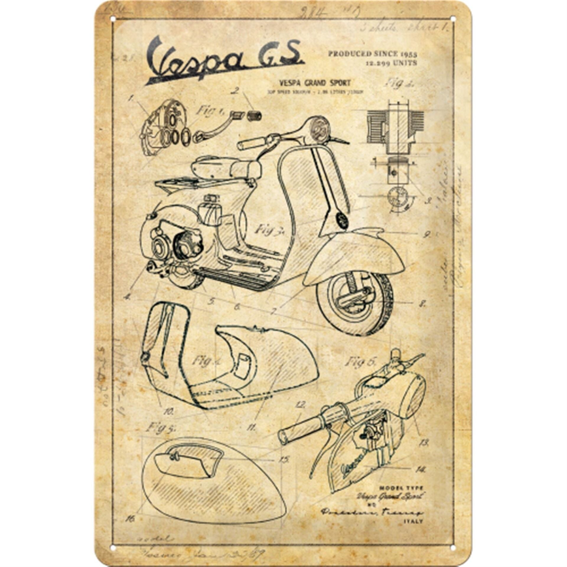 Metal Duvar Panosu Vespa *Vespa GS Parçaları* 30x20cm / Nostalgic Art