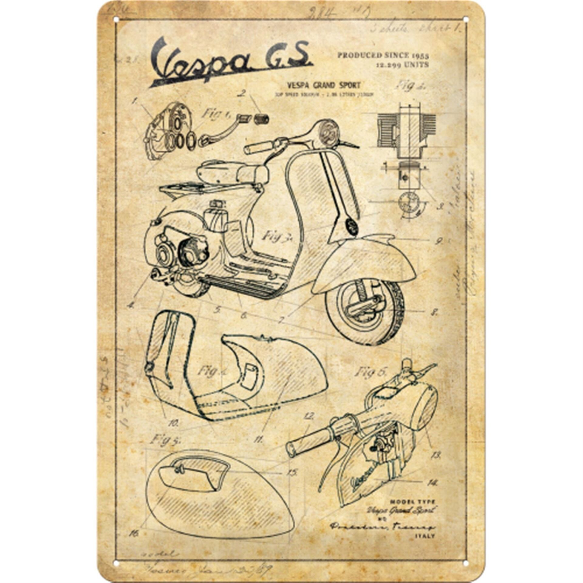 Metal Duvar Panosu Vespa *Vespa GS Parçaları* 30x20cm / Nostalgic Art