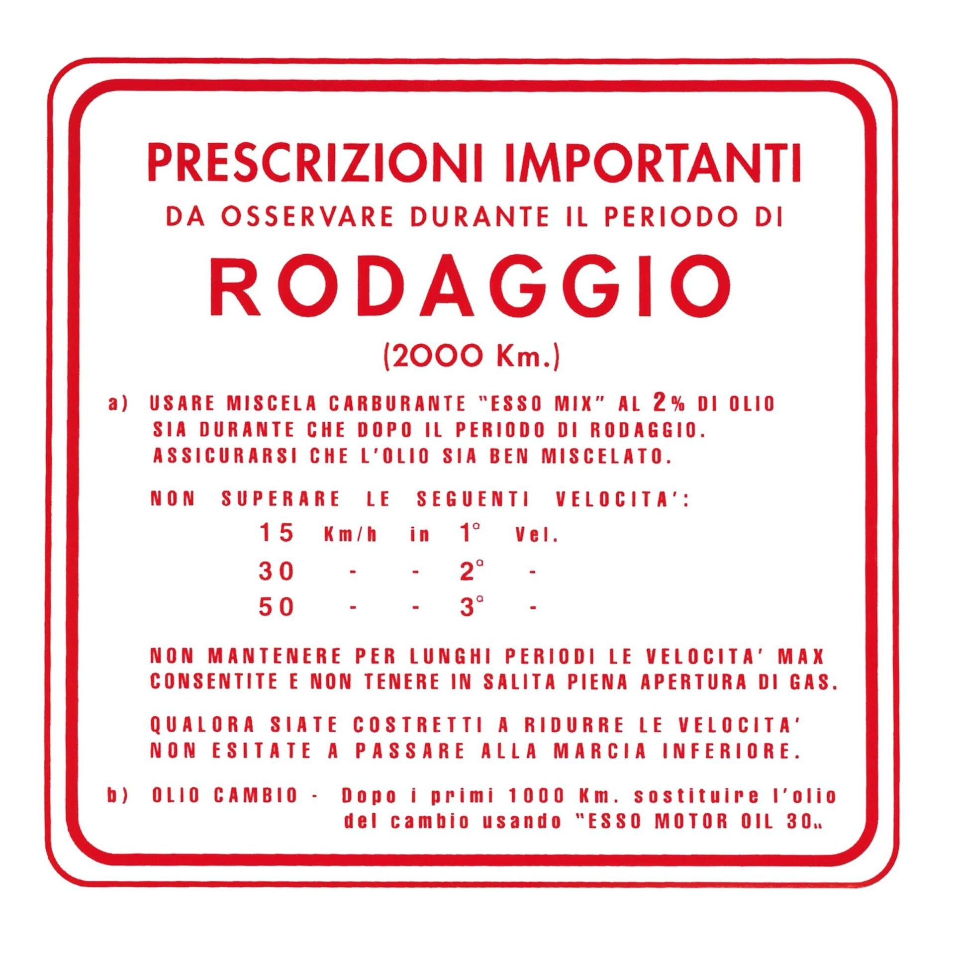 Vespa Retro Serisi Rodaj-Çalıştırma ve Lastik Basıncı Sticker / REPRO